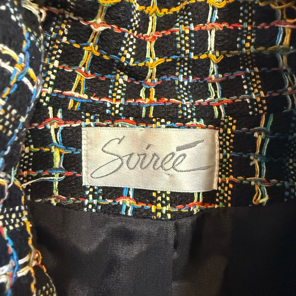 Soiree vintage 100% silk rainbow multicolor blazer jacket made USA women Medium - Picture 3 of 11
